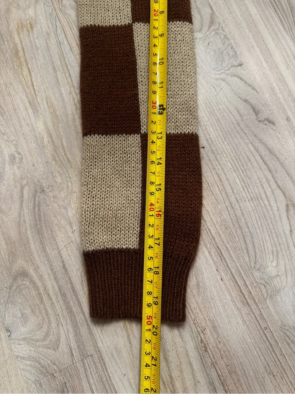 Checkerboard V-Neck Button Cardigan Sweater - Brown & Cream